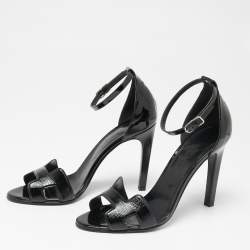 Hermes Black Patent Premiere Ankle Strap Sandals Size 39.5