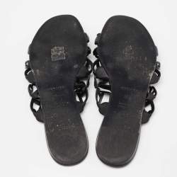 Pre Owned Hermes Black Leather D'ancre Chaine Flat Slides Size 38.5