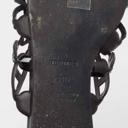 Pre Owned Hermes Black Leather D'ancre Chaine Flat Slides Size 38.5