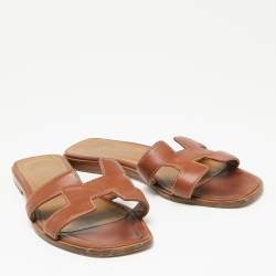 Hermes Brown Leather Oran Slide Sandal Size 36.5