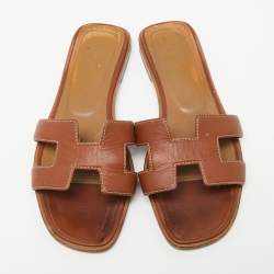 Hermes Brown Leather Oran Slide Sandal Size 36.5