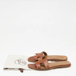 Hermes Brown Leather Oran Slide Sandal Size 36.5