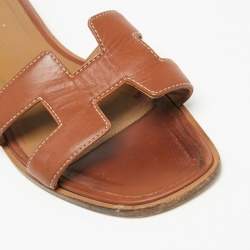 Hermes Brown Leather Oran Slide Sandal Size 36.5