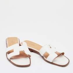Hermes White Leather Oran Flats Size 38