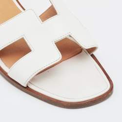 Hermes White Leather Oran Flats Size 38