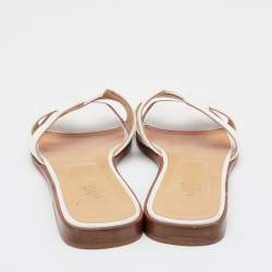 Hermes White Leather Oran Flats Size 38