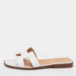 Hermes White Leather Oran Flats Size 38