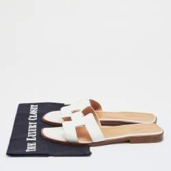 Hermes White Leather Oran Flats Size 38