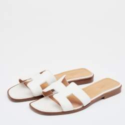 Hermes White Leather Oran Flats Size 38