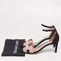 Pre Owned Hermes Pink/Black Crystals and Suede Premiere Ankle-Strap Sandals Size 40