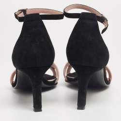 Pre Owned Hermes Pink/Black Crystals and Suede Premiere Ankle-Strap Sandals Size 40