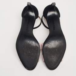 Pre Owned Hermes Pink/Black Crystals and Suede Premiere Ankle-Strap Sandals Size 40