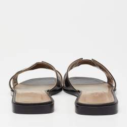 مملوكة مسبقًا Hermes Black Leather Oran Flat Sandals Size 41.5