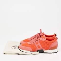 Pre Owned Hermes Pink Suede And Mesh Player Low Top Sneakers Size 38.5