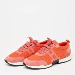 Pre Owned Hermes Pink Suede And Mesh Player Low Top Sneakers Size 38.5