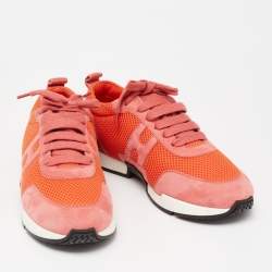 Pre Owned Hermes Pink Suede And Mesh Player Low Top Sneakers Size 38.5