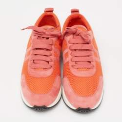 Pre Owned Hermes Pink Suede And Mesh Player Low Top Sneakers Size 38.5