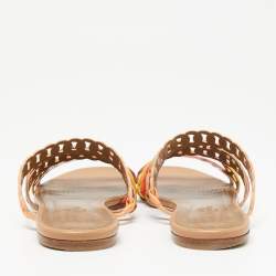 Pre Owned Hermes Multicolor Suede Thalassa Strappy Flat Sandals Size 36.5