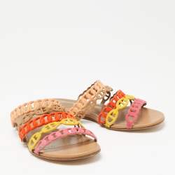 Pre Owned Hermes Multicolor Suede Thalassa Strappy Flat Sandals Size 36.5