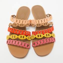 Pre Owned Hermes Multicolor Suede Thalassa Strappy Flat Sandals Size 36.5