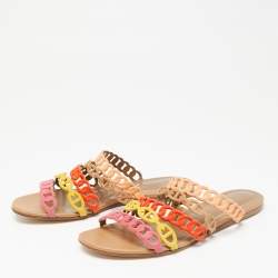 Pre Owned Hermes Multicolor Suede Thalassa Strappy Flat Sandals Size 36.5