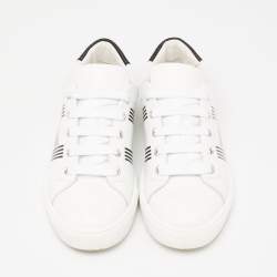 Pre Owned Hermes White Leather Avantage Low Top Sneakers Size 37.5