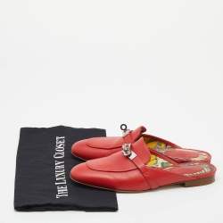 Hermès Red Leather Kelly Lock Oz Mules Size 37