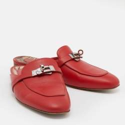 Hermès Red Leather Kelly Lock Oz Mules Size 37