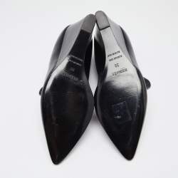 Hermes Black Leather Pointed Toe Wedge Ankle Booties Size 39