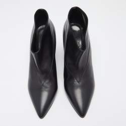 Hermes Black Leather Pointed Toe Wedge Ankle Booties Size 39