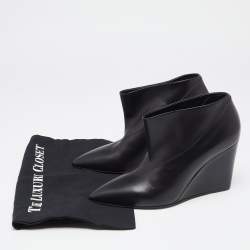 Hermes Black Leather Pointed Toe Wedge Ankle Booties Size 39