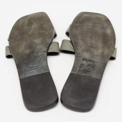Hermes Grey/Black Leather Oran Flat Slides Size 40.5