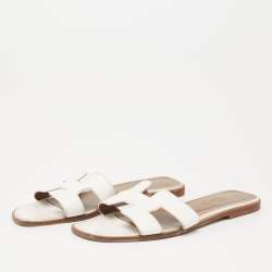 Pre Owned Hermes White Leather Oran Sandals Size 40