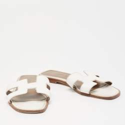Pre Owned Hermes White Leather Oran Sandals Size 40