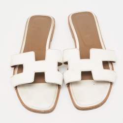 Pre Owned Hermes White Leather Oran Sandals Size 40