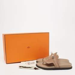 Hermes Beige Suede Empire Flat Slides Size 38