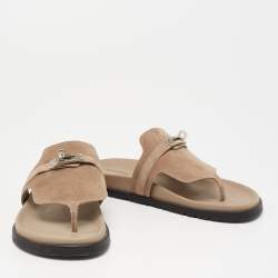 Hermes Beige Suede Empire Flat Slides Size 38