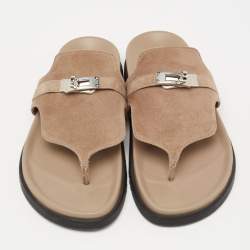 Hermes Beige Suede Empire Flat Slides Size 38