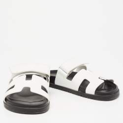 Hermes White Leather Chypre Flat Sandals Size 38