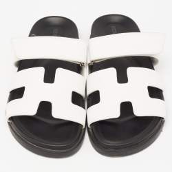 Hermes White Leather Chypre Flat Sandals Size 38