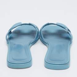 Hermes Light Blue Leather Oran Flat Slides Size 39