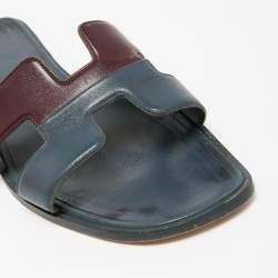 Hermes Two Tone Leather Oran Flat Slides Size 40.5