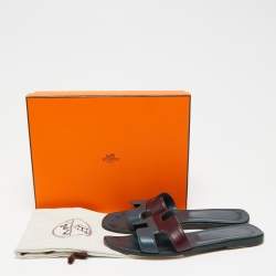 Hermes Two Tone Leather Oran Flat Slides Size 40.5