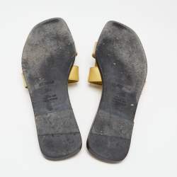 Pre Owned Hermes Yellow Patent Leather Oran Flat Slides Size 40.5