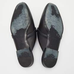 Pre Owned Hermes Black Leather Palladium Plated Oz Flat Mule Sandals Size 36