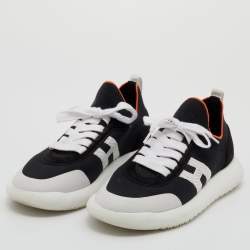 Hermes Black/White Suede And Knit Fabric Low Top Sneakers Size 39.5