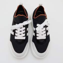 Hermes Black/White Suede And Knit Fabric Low Top Sneakers Size 39.5