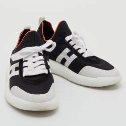 Hermes Black/White Suede And Knit Fabric Low Top Sneakers Size 39.5