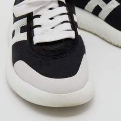Hermes Black/White Suede And Knit Fabric Low Top Sneakers Size 39.5
