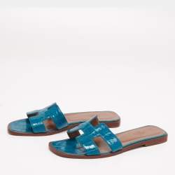 Hermes Oran Sandals Marine Shiny Alligator 37 – Madison Avenue Couture